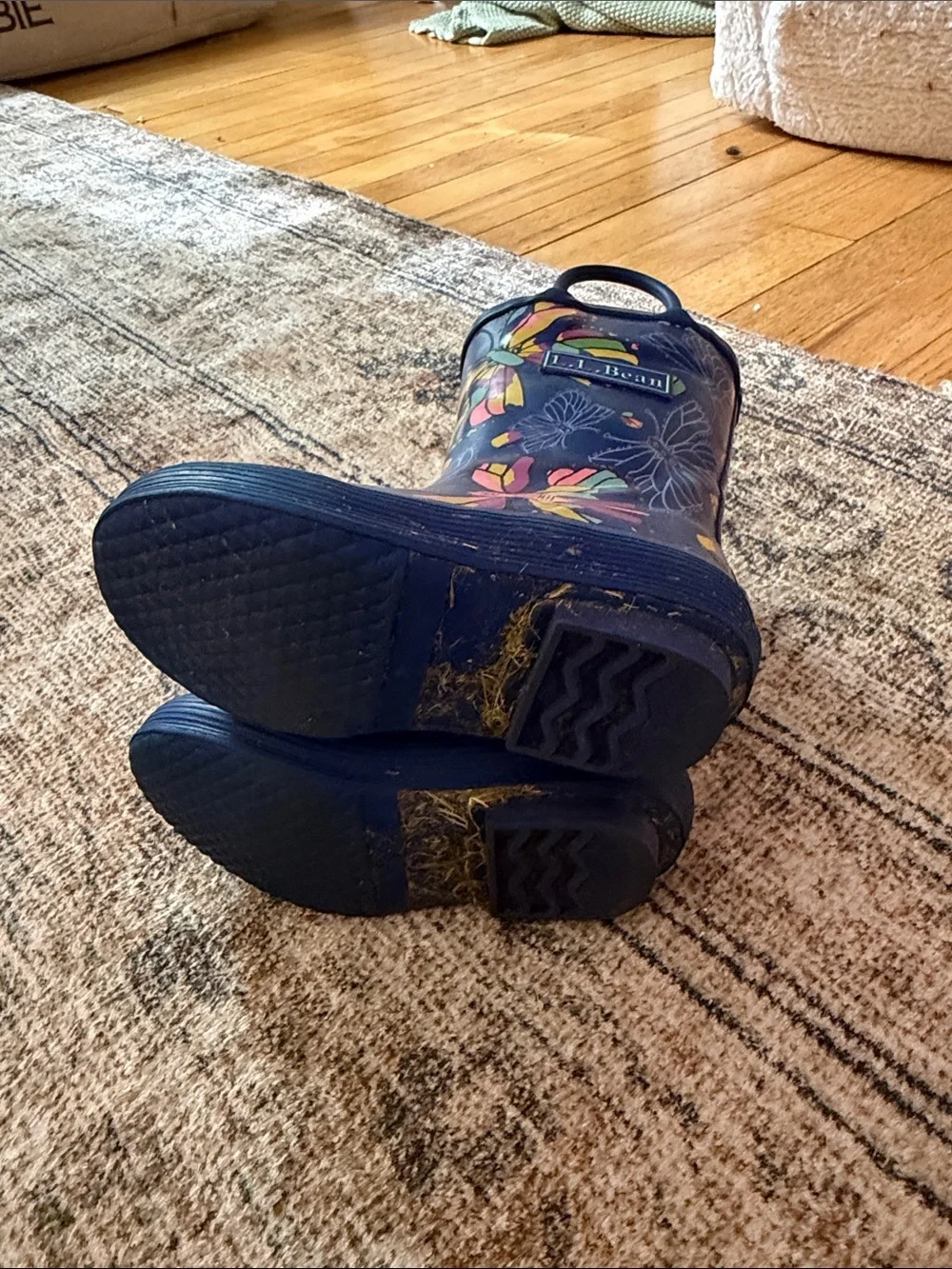 L.L. Bean Navy Kids' Rain Boots with Multicolor Floral Design